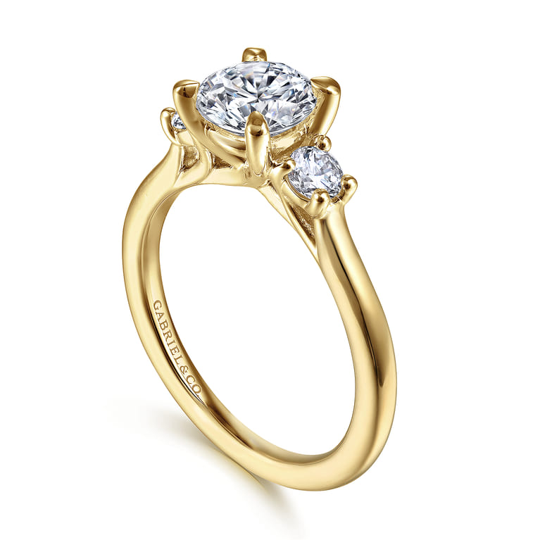 Sanaa - 14K Yellow Gold Round Three Stone Diamond Engagement Ring - 0.3 ct - Shot 3