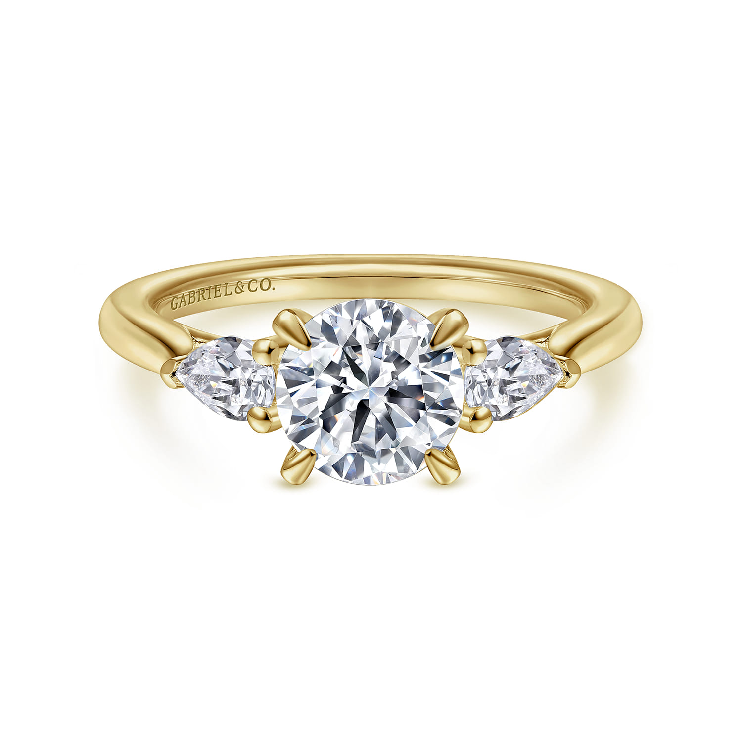 Sunday - 14K Yellow Gold Round Three Stone Diamond Engagement Ring - 0.29 ct - Shot 1