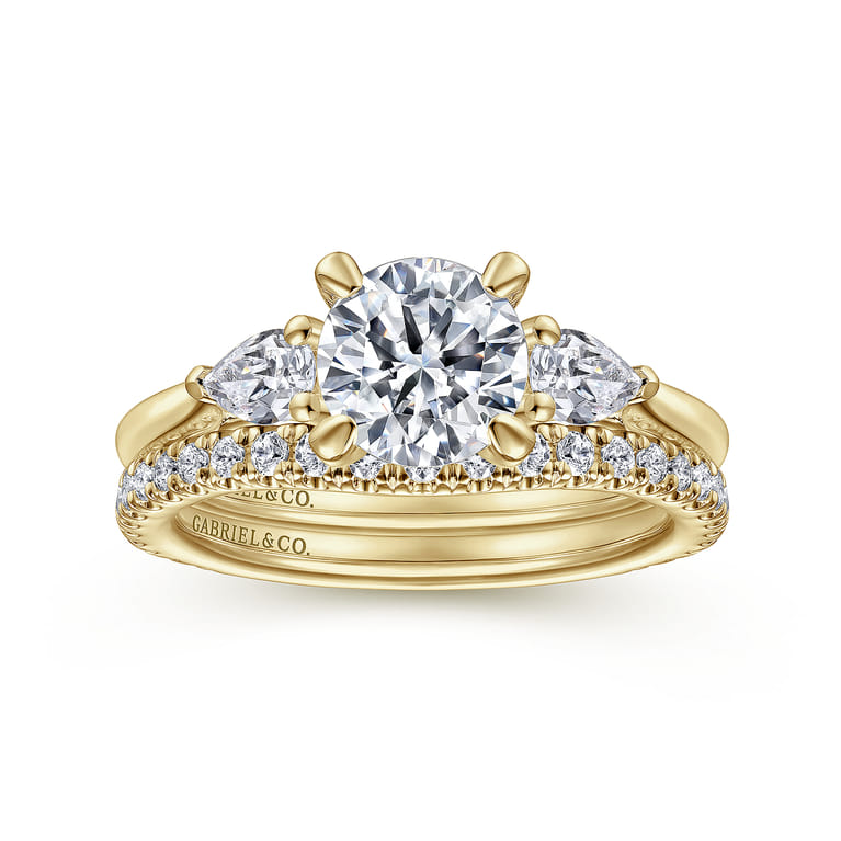 Sunday - 14K Yellow Gold Round Three Stone Diamond Engagement Ring - 0.29 ct - Shot 4
