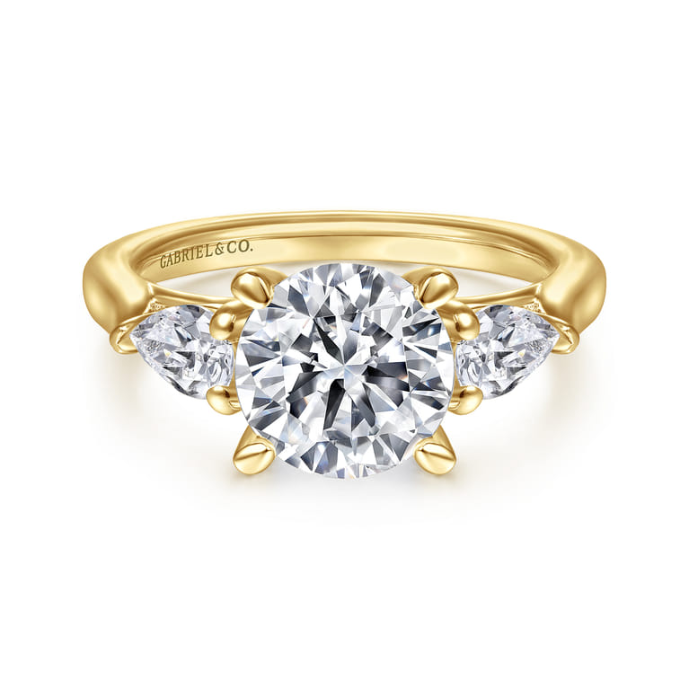 Sunday - 14K Yellow Gold Round 3 Stone Diamond Engagement Ring - 0.6 ct - Shot 1