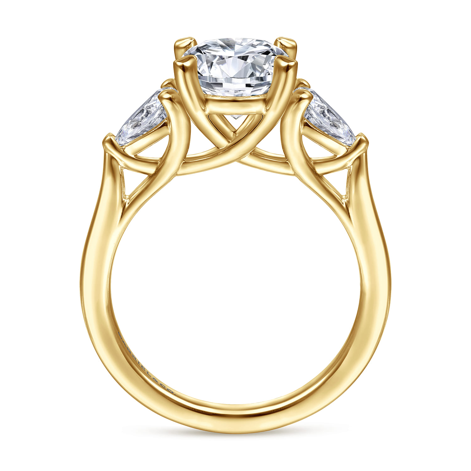 Sunday - 14K Yellow Gold Round 3 Stone Diamond Engagement Ring - 0.6 ct - Shot 2
