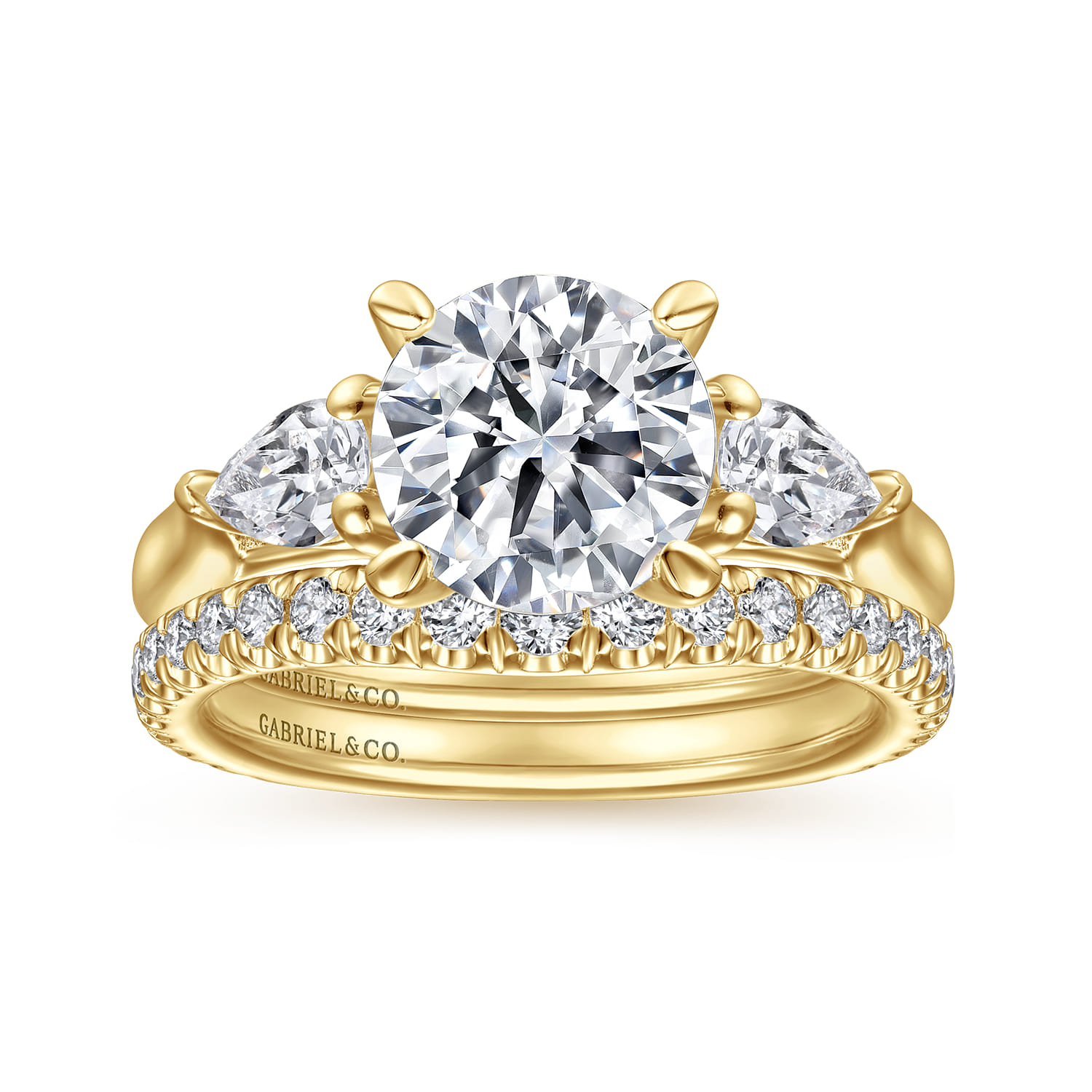 Sunday - 14K Yellow Gold Round 3 Stone Diamond Engagement Ring - 0.6 ct - Shot 4