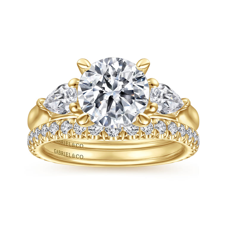 Sunday - 14K Yellow Gold Round 3 Stone Diamond Engagement Ring - 0.6 ct - Shot 4