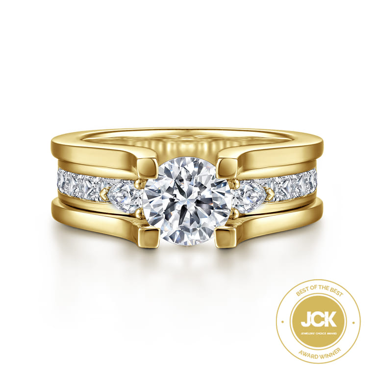 Dulcette - 14K Yellow Gold Wide Band Round Diamond Engagement Ring - 1 ct - Shot 1