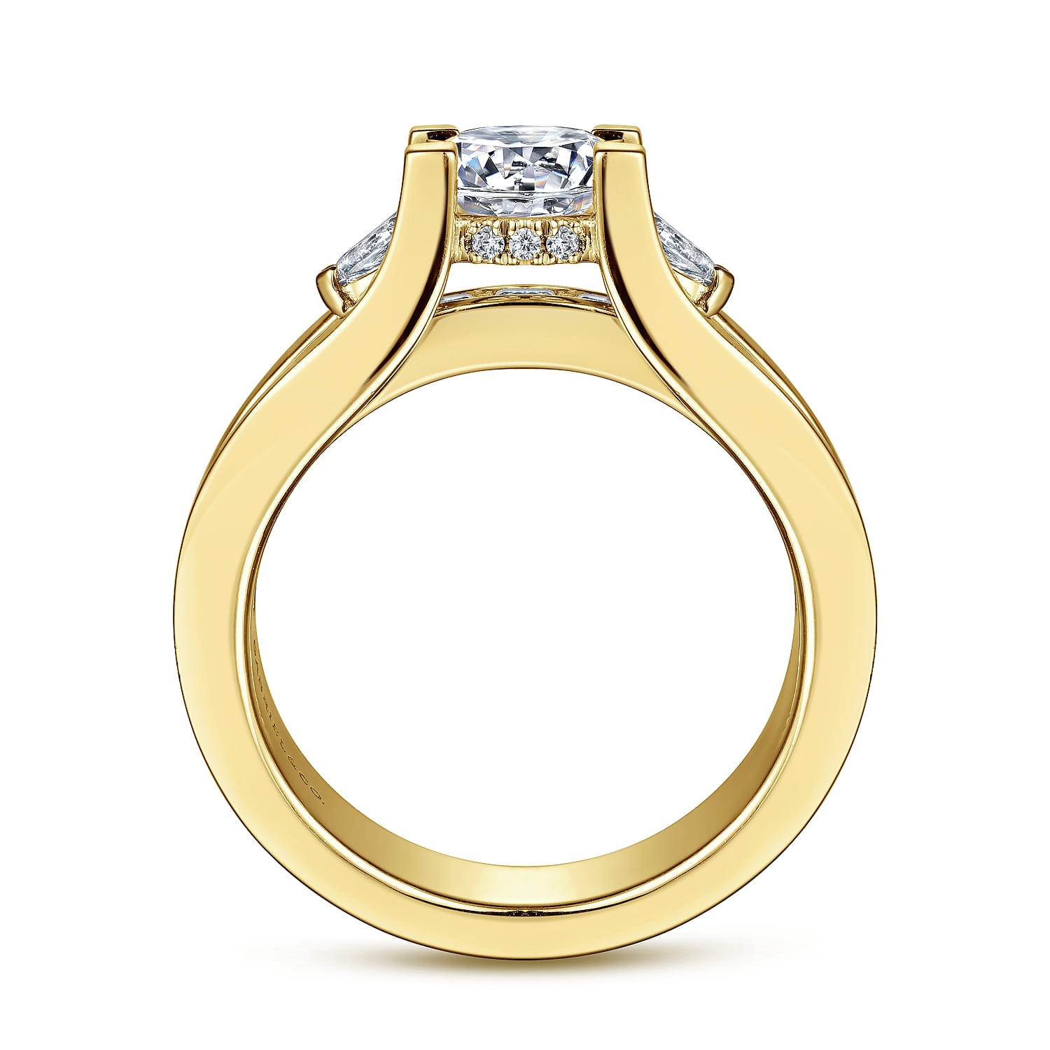 Dulcette - 14K Yellow Gold Wide Band Round Diamond Engagement Ring - 1 ct - Shot 2