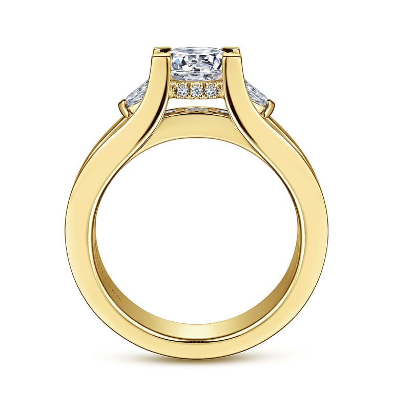 Dulcette - 14K Yellow Gold Wide Band Round Diamond Engagement Ring - 1 ct - Shot 2
