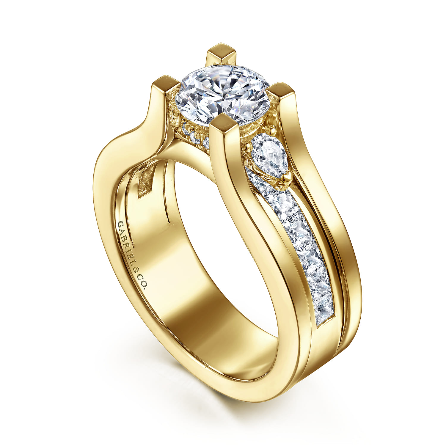 Dulcette - 14K Yellow Gold Wide Band Round Diamond Engagement Ring - 1 ct - Shot 3