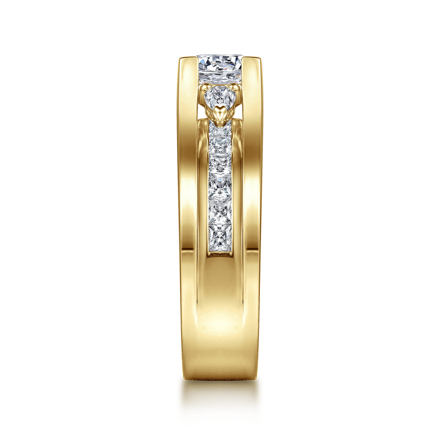 Dulcette - 14K Yellow Gold Wide Band Round Diamond Engagement Ring - 1 ct - Shot 5