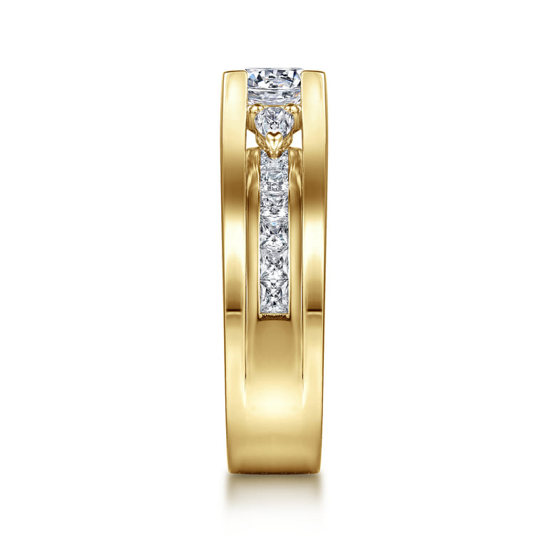 Dulcette - 14K Yellow Gold Wide Band Round Diamond Engagement Ring - 1 ct - Shot 5