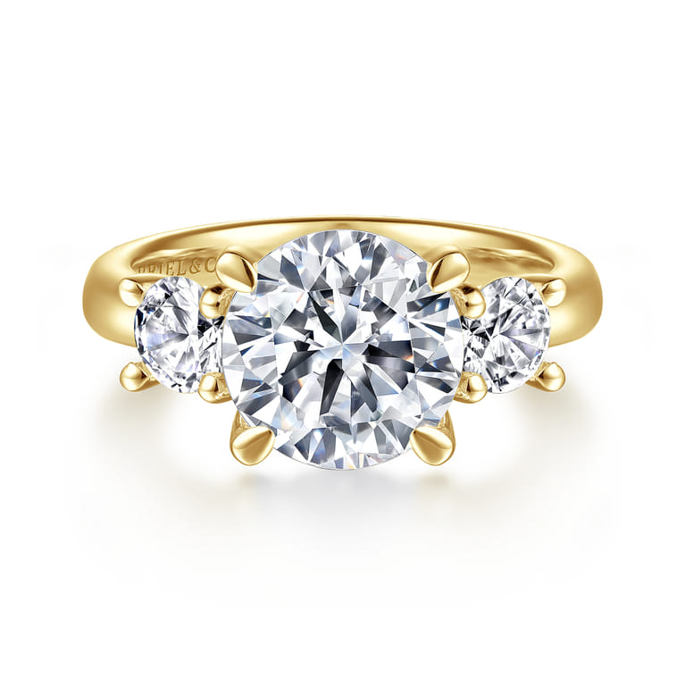 Aneta - 14K Yellow Gold Round Three Stone Diamond Engagement Ring - 0.75 ct - Shot 1