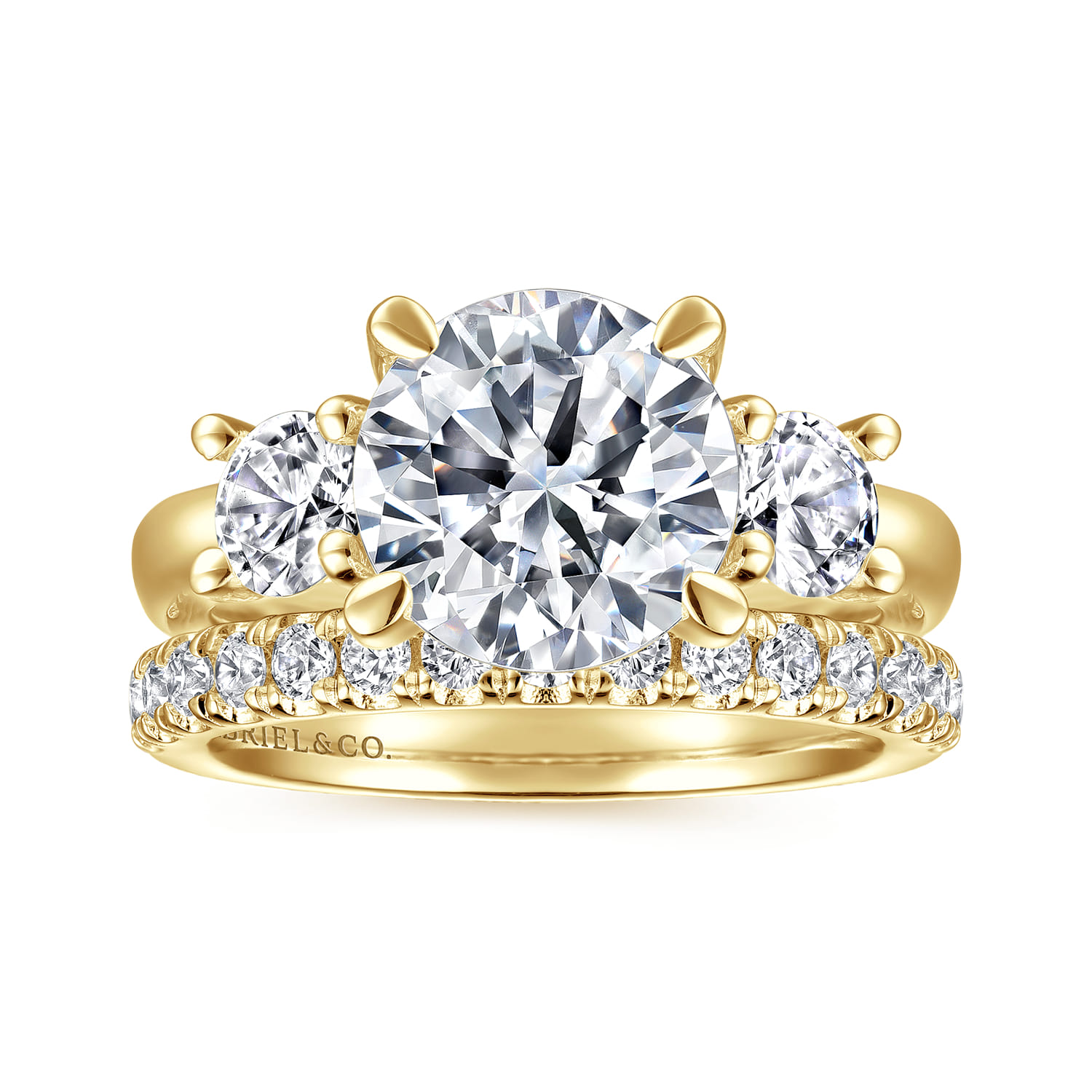 Aneta - 14K Yellow Gold Round Three Stone Diamond Engagement Ring - 0.75 ct - Shot 4