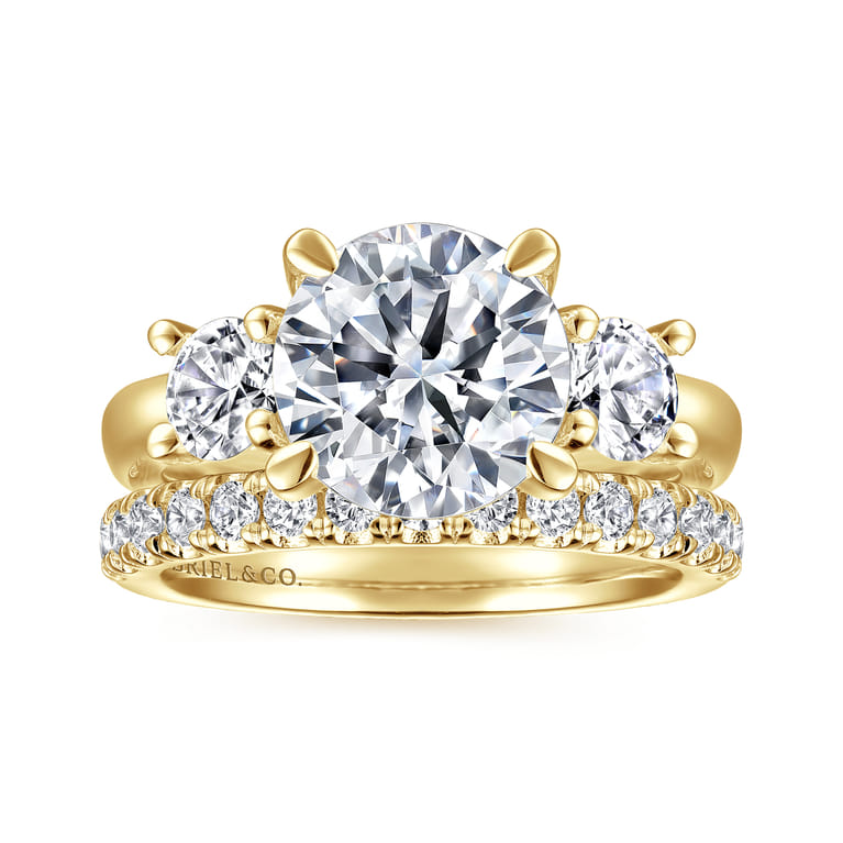 Aneta - 14K Yellow Gold Round Three Stone Diamond Engagement Ring - 0.75 ct - Shot 4