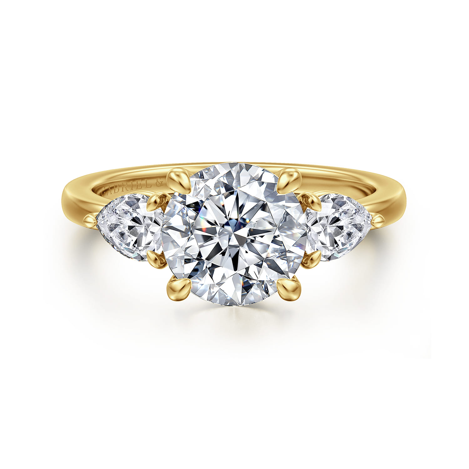 Adalia - 14K Yellow Gold Round Three Stone Diamond Engagement Ring - 0.6 ct - Shot 1