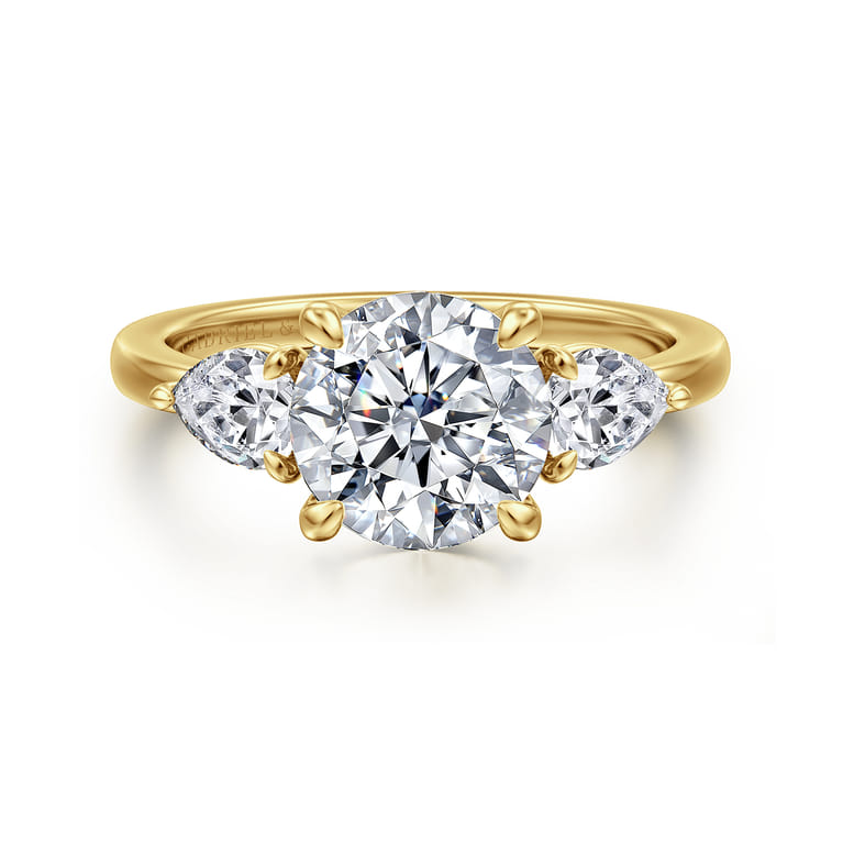 Adalia - 14K Yellow Gold Round Three Stone Diamond Engagement Ring - 0.6 ct - Shot 1