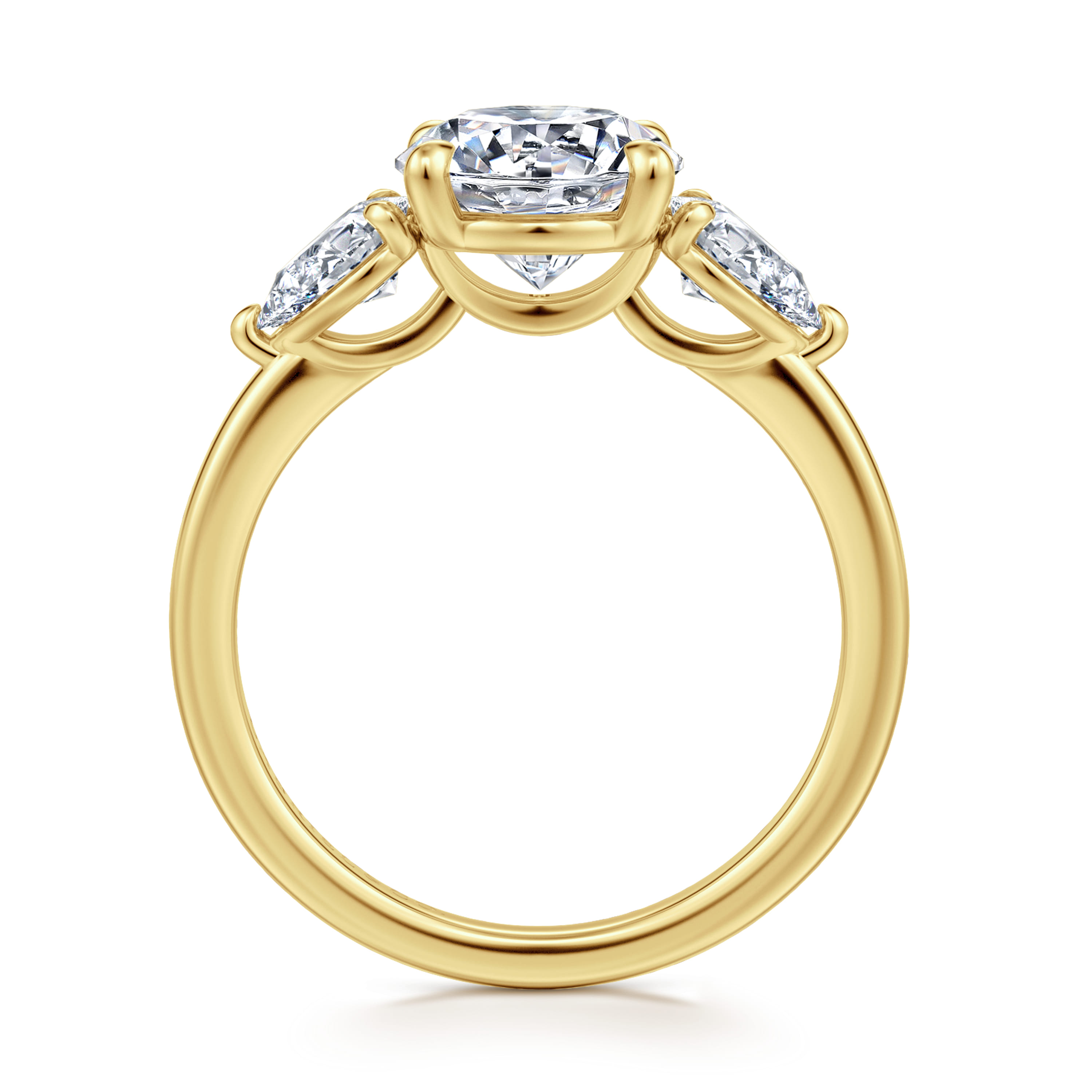 Adalia - 14K Yellow Gold Round Three Stone Diamond Engagement Ring - 0.6 ct - Shot 2