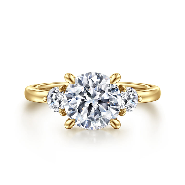Adeline - 14K Yellow Gold Round Three Stone Diamond Engagement Ring - 0.35 ct - Shot 1