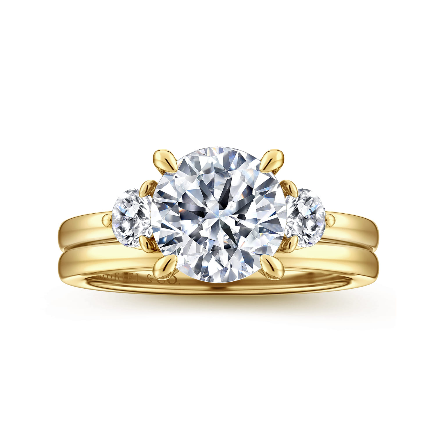 Adeline - 14K Yellow Gold Round Three Stone Diamond Engagement Ring - 0.35 ct - Shot 4