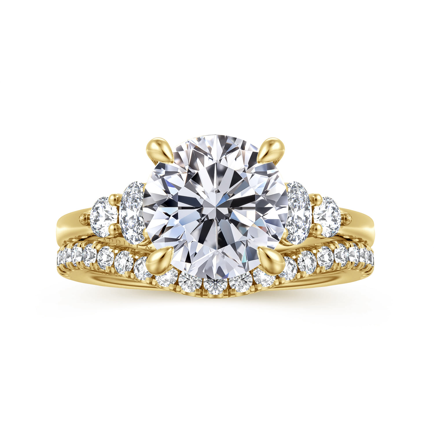 Wave - 14K Yellow Gold Round Diamond Engagement Ring - 0.45 ct - Shot 4