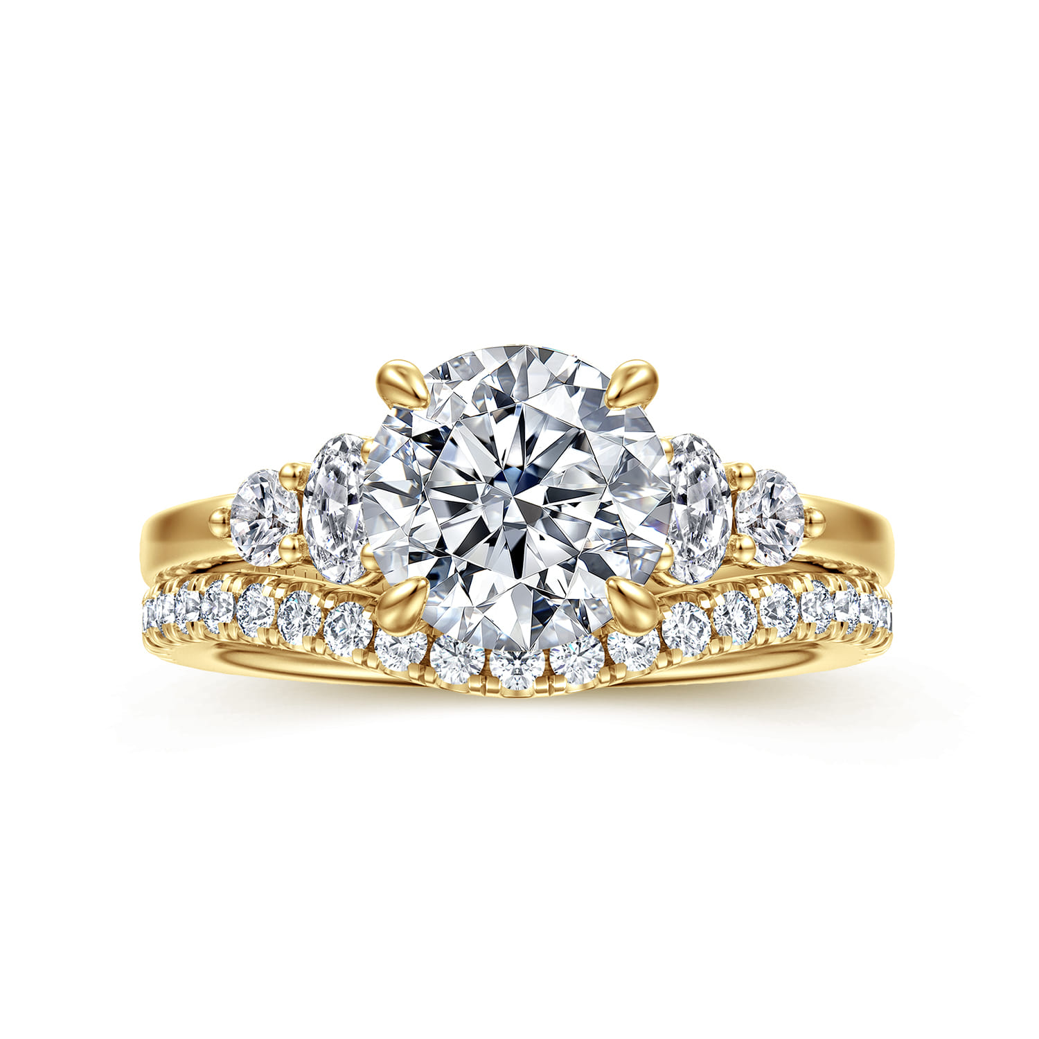 Wave - 14K Yellow Gold Round Diamond Engagement Ring - 0.42 ct - Shot 4