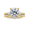 Dela - 14K Yellow Gold Round Three Stone Diamond Engagement Ring - 0.17 ct
