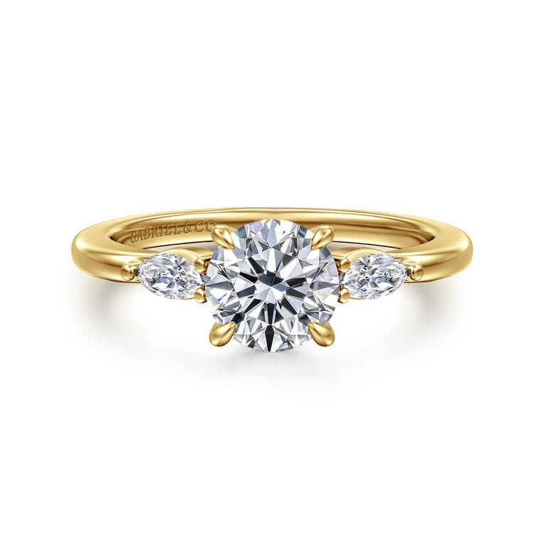 Dela - 14K Yellow Gold Floral Round Diamond Engagement Ring - 0.17 ct - Shot 1