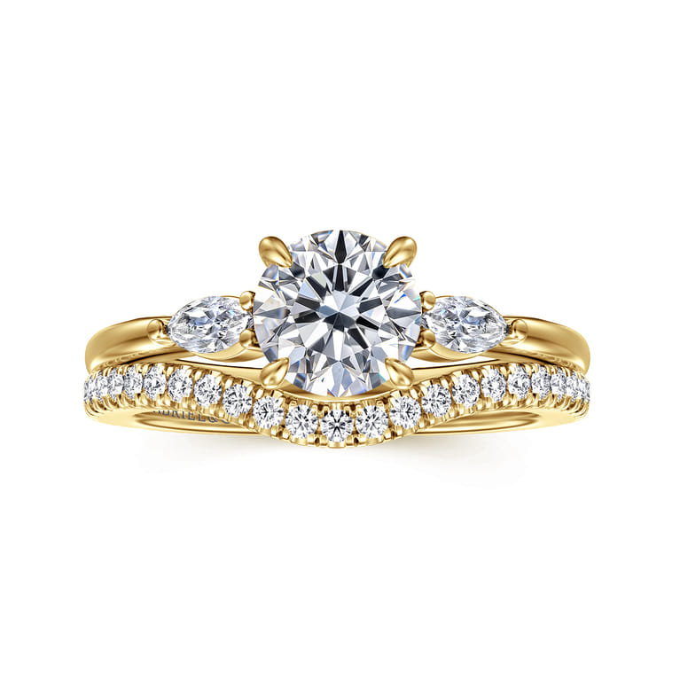 Dela - 14K Yellow Gold Floral Round Diamond Engagement Ring - 0.17 ct - Shot 4