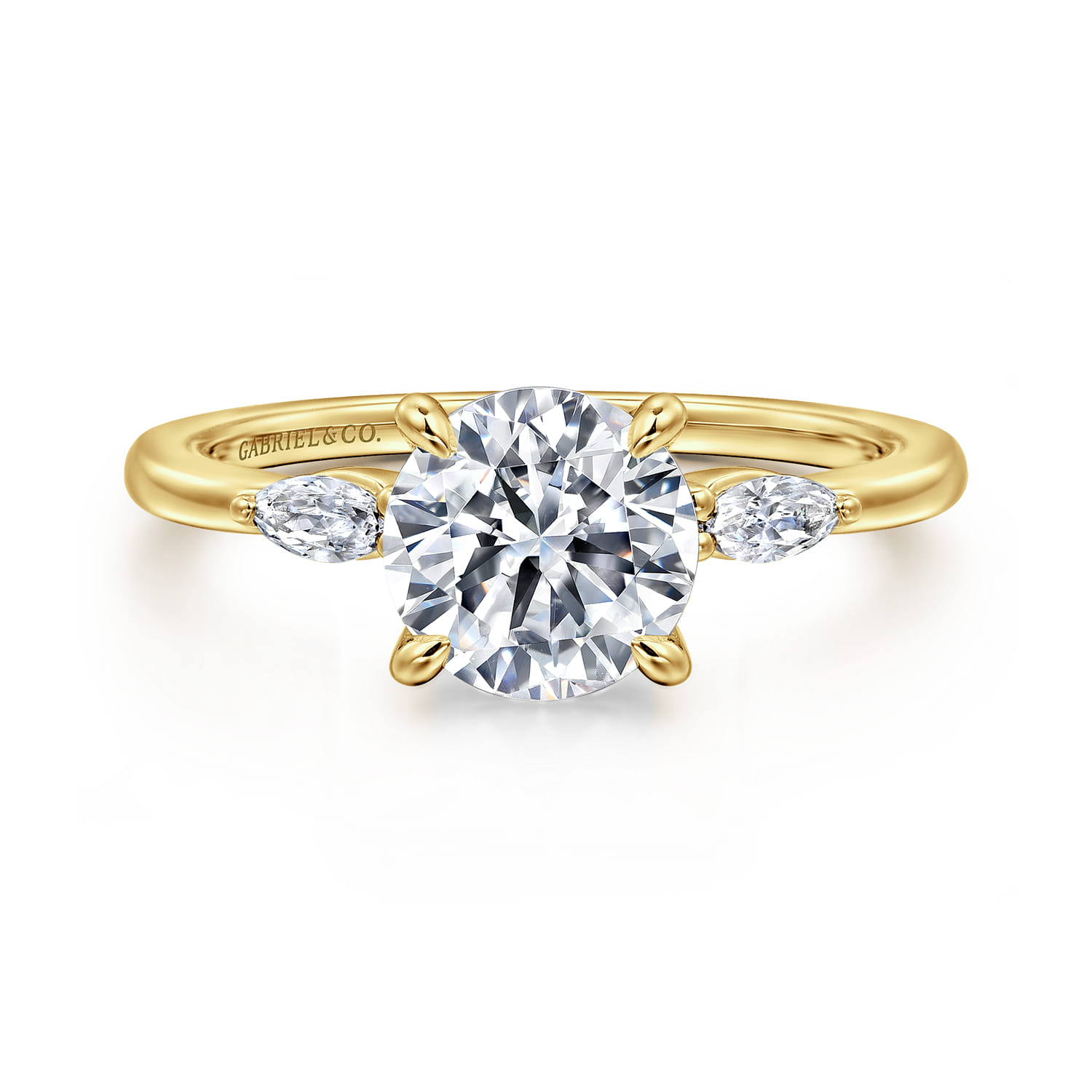 Dela - 14K Yellow Gold Round Three Stone Diamond Engagement Ring - 0.17 ct - Shot 1