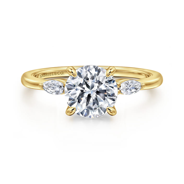 Dela - 14K Yellow Gold Round Three Stone Diamond Engagement Ring - 0.17 ct - Shot 1