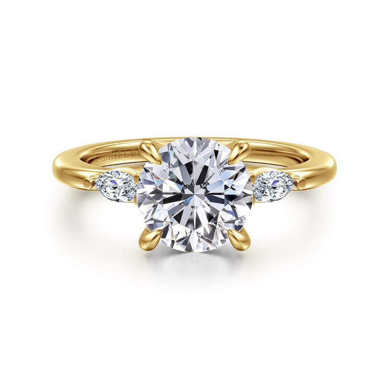 Dela - 14K Yellow Gold Round Three Stone Diamond Engagement Ring - 0.17 ct - Shot 1