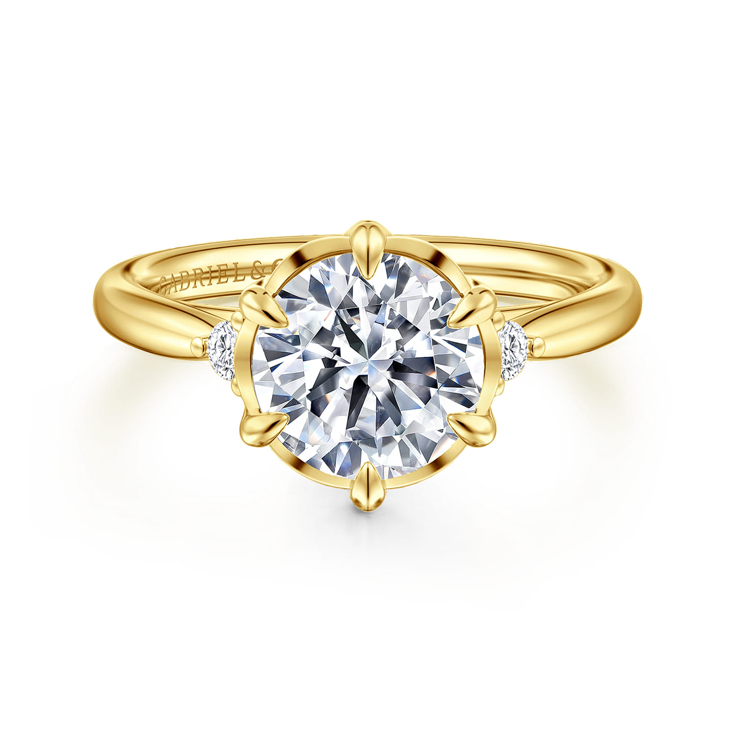 Blaise - 14K Yellow Gold Round Three Stone Diamond Engagement Ring - 0.08 ct - Shot 1