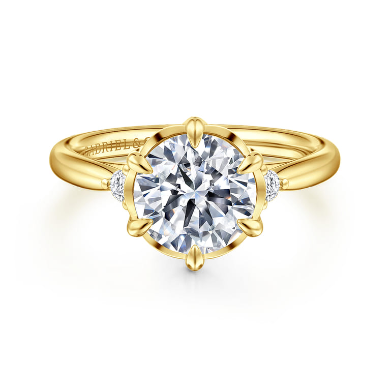 Blaise - 14K Yellow Gold Round Three Stone Diamond Engagement Ring - 0.08 ct - Shot 1