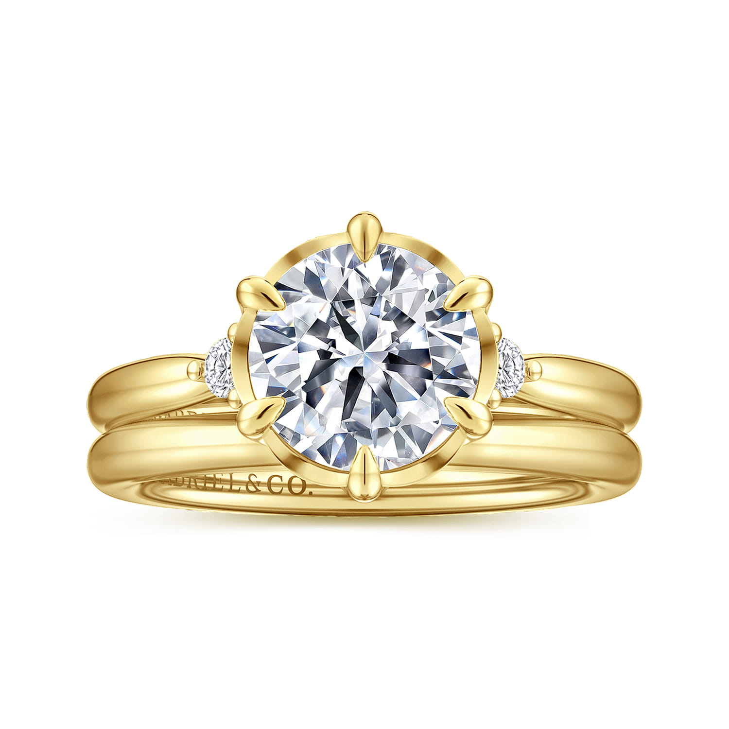 Blaise - 14K Yellow Gold Round Three Stone Diamond Engagement Ring - 0.08 ct - Shot 4