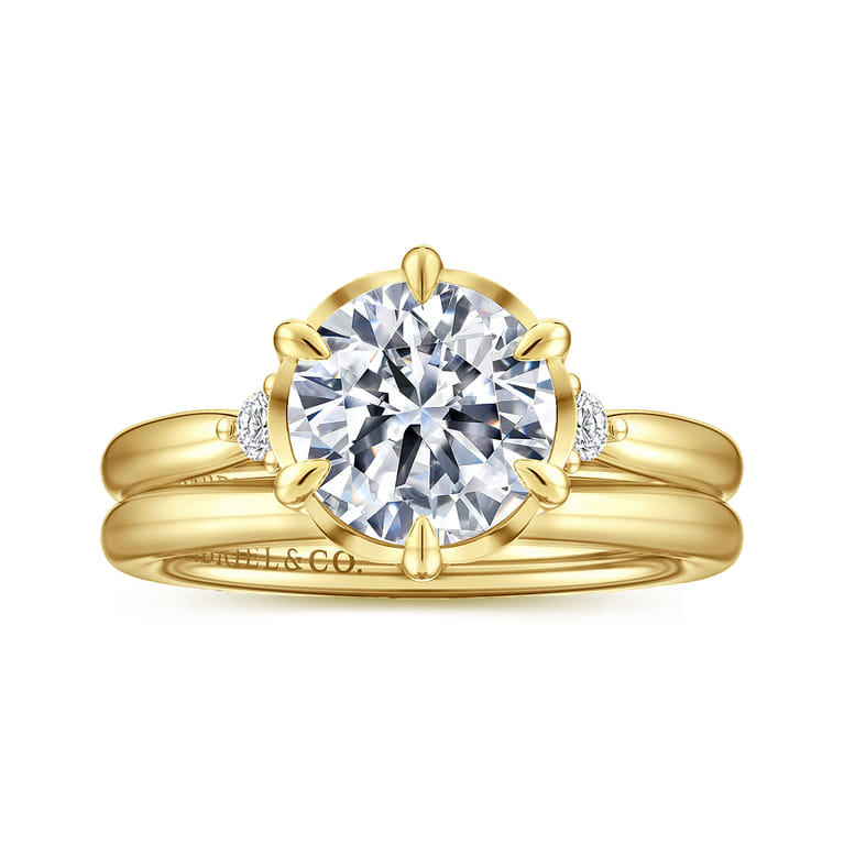Blaise - 14K Yellow Gold Round Three Stone Diamond Engagement Ring - 0.08 ct - Shot 4