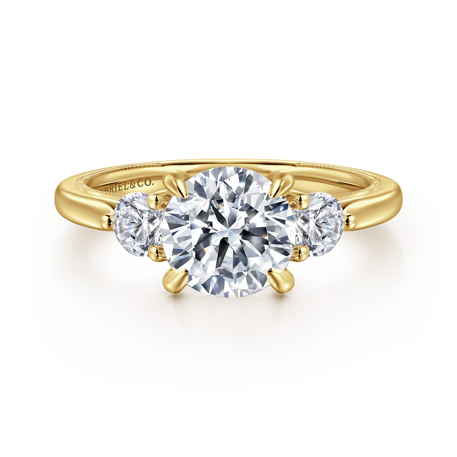 Abbi - 14K Yellow Gold Round Three Stone Diamond Engagement Ring - 0.55 ct - Shot 1