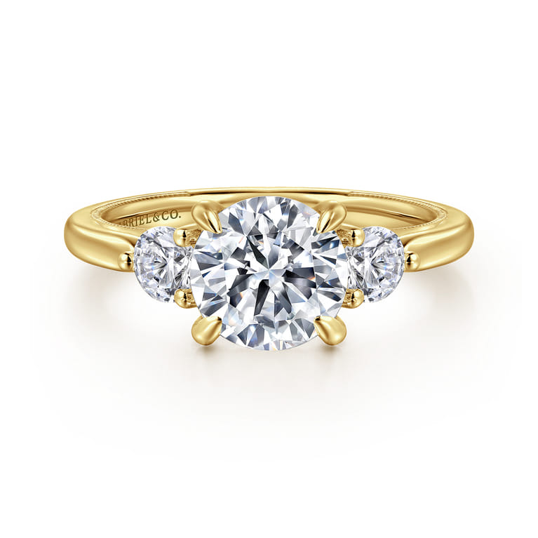 Abbi - 14K Yellow Gold Round Three Stone Diamond Engagement Ring - 0.55 ct - Shot 1
