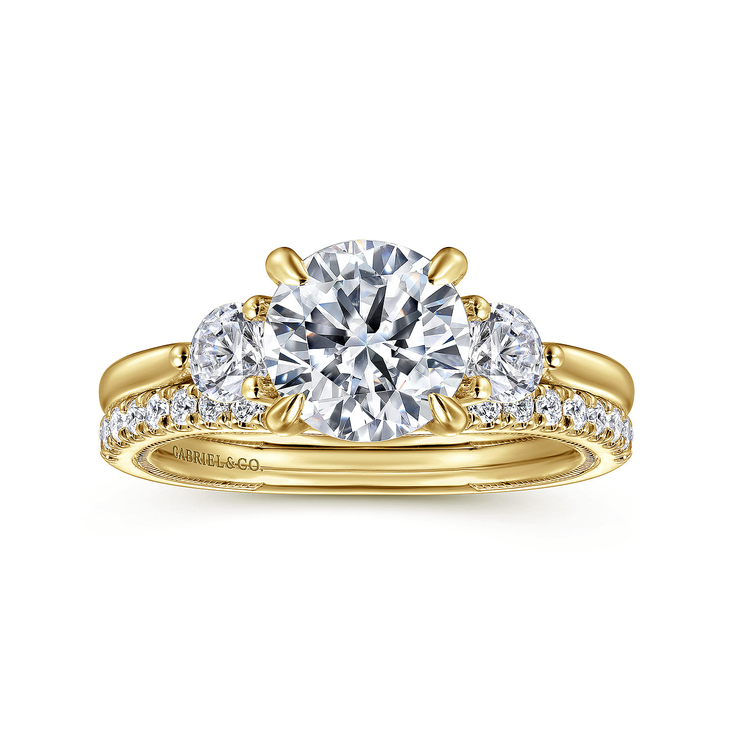 Abbi - 14K Yellow Gold Round Three Stone Diamond Engagement Ring - 0.55 ct - Shot 4