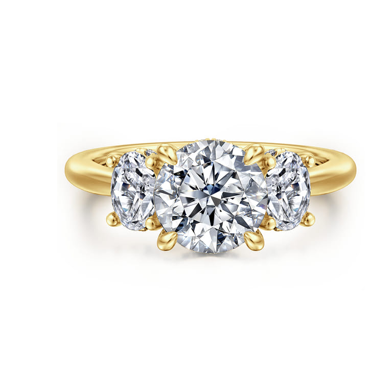 Charisa - 14K Yellow Gold Round Three Stone Diamond Engagement Ring - 0.7 ct - Shot 1