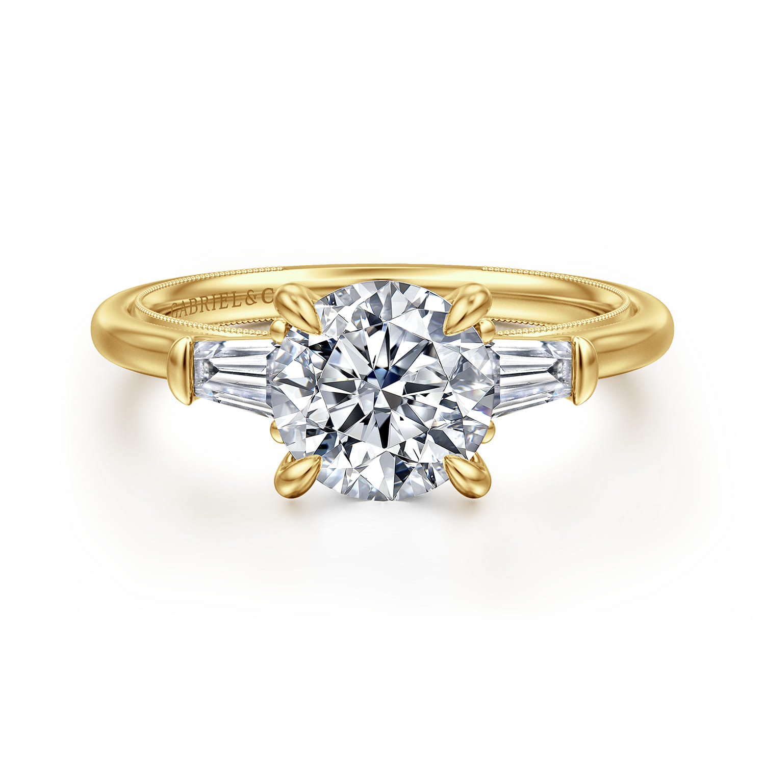 Feana - 14K Yellow Gold Round Three Stone Diamond Engagement Ring - 0.35 ct - Shot 1