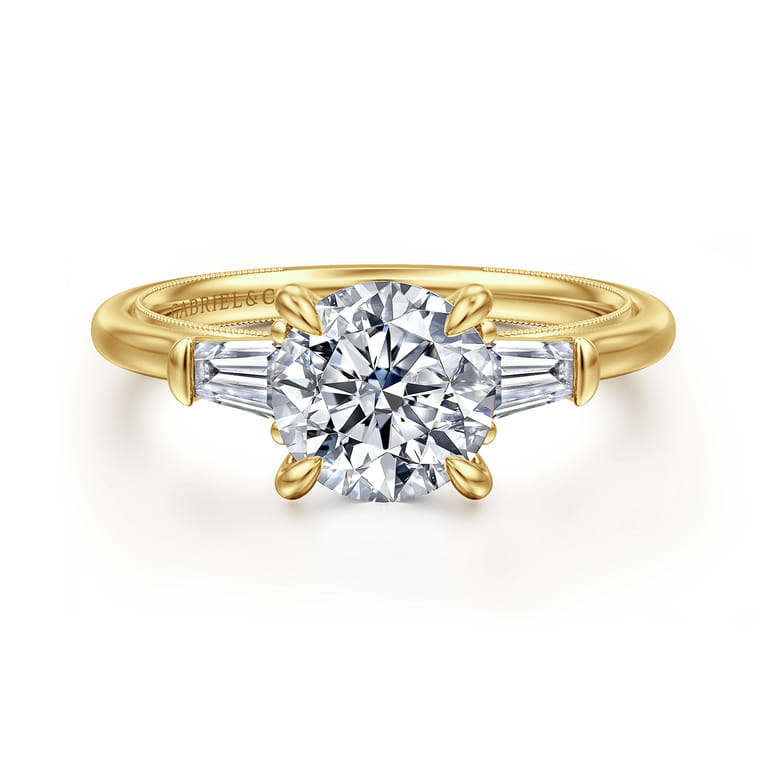 Feana - 14K Yellow Gold Round Three Stone Diamond Engagement Ring - 0.35 ct - Shot 1