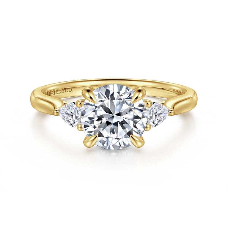 Reema - 14K Yellow Gold Round Three Stone Lotus Diamond Engagement Ring - 0.24 ct - Shot 1