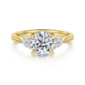 Reema - 14K Yellow Gold Round Three Stone Lotus Diamond Engagement Ring - 0.24 ct