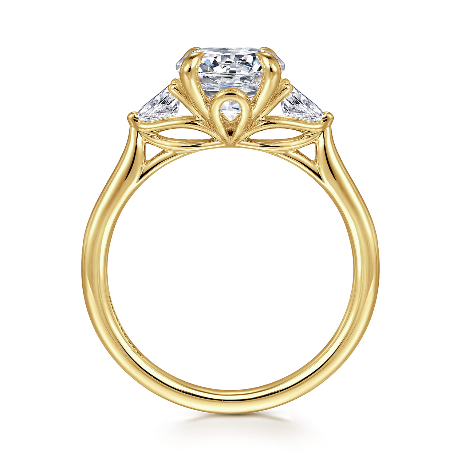 Reema - 14K Yellow Gold Round Three Stone Lotus Diamond Engagement Ring - 0.24 ct - Shot 2