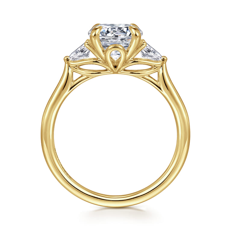 Reema - 14K Yellow Gold Round Three Stone Lotus Diamond Engagement Ring - 0.24 ct - Shot 2