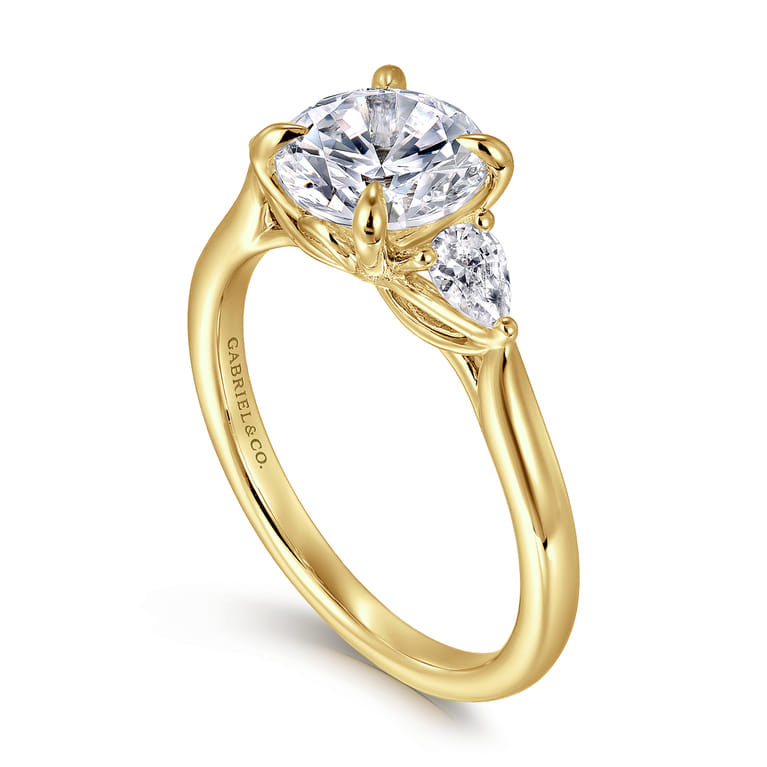 Reema - 14K Yellow Gold Round Three Stone Lotus Diamond Engagement Ring - 0.24 ct - Shot 3