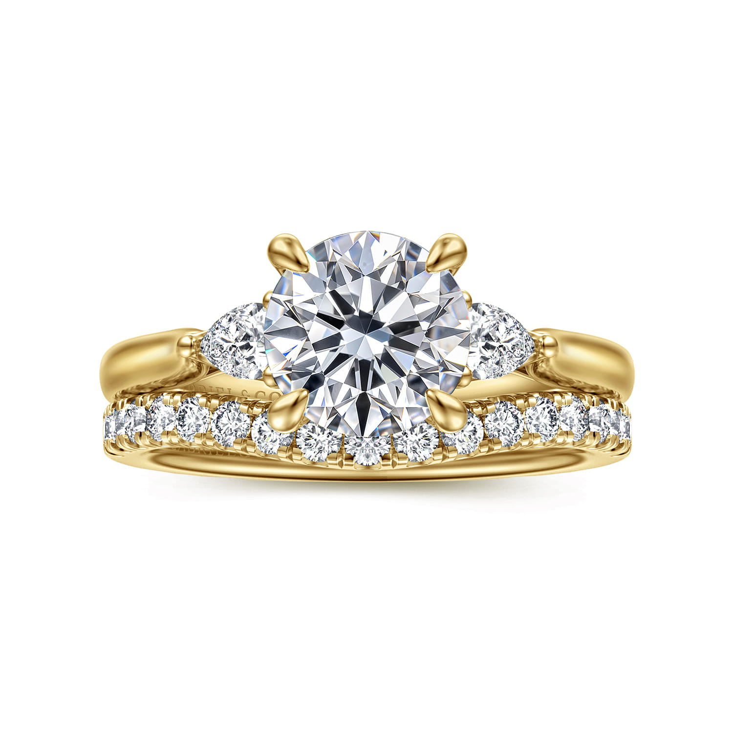 Reema - 14K Yellow Gold Round Three Stone Lotus Diamond Engagement Ring - 0.24 ct - Shot 4