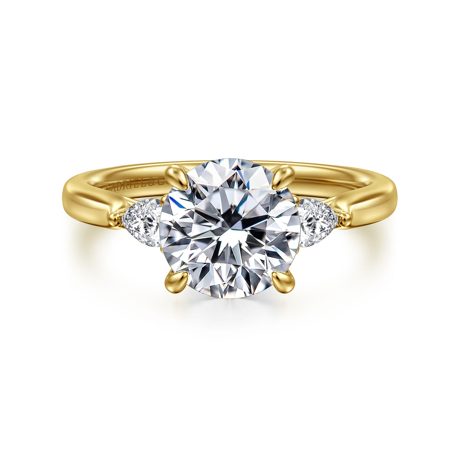 Reema - 14K Yellow Gold Round Three Stone Lotus Diamond Engagement Ring - 0.24 ct - Shot 1