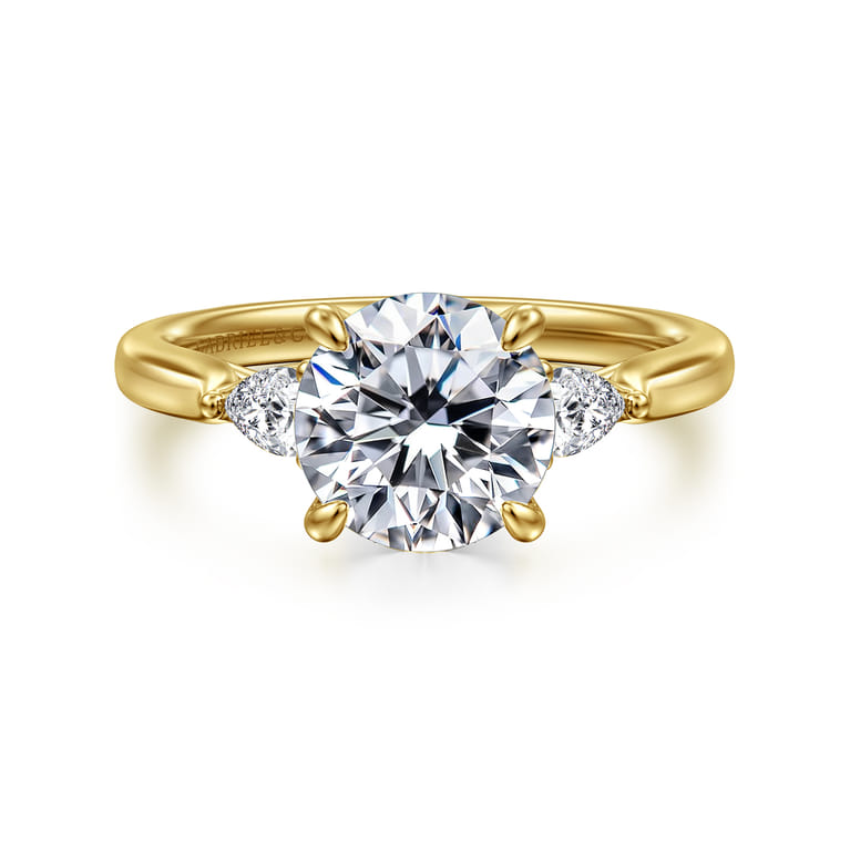 Reema - 14K Yellow Gold Round Three Stone Lotus Diamond Engagement Ring - 0.24 ct - Shot 1