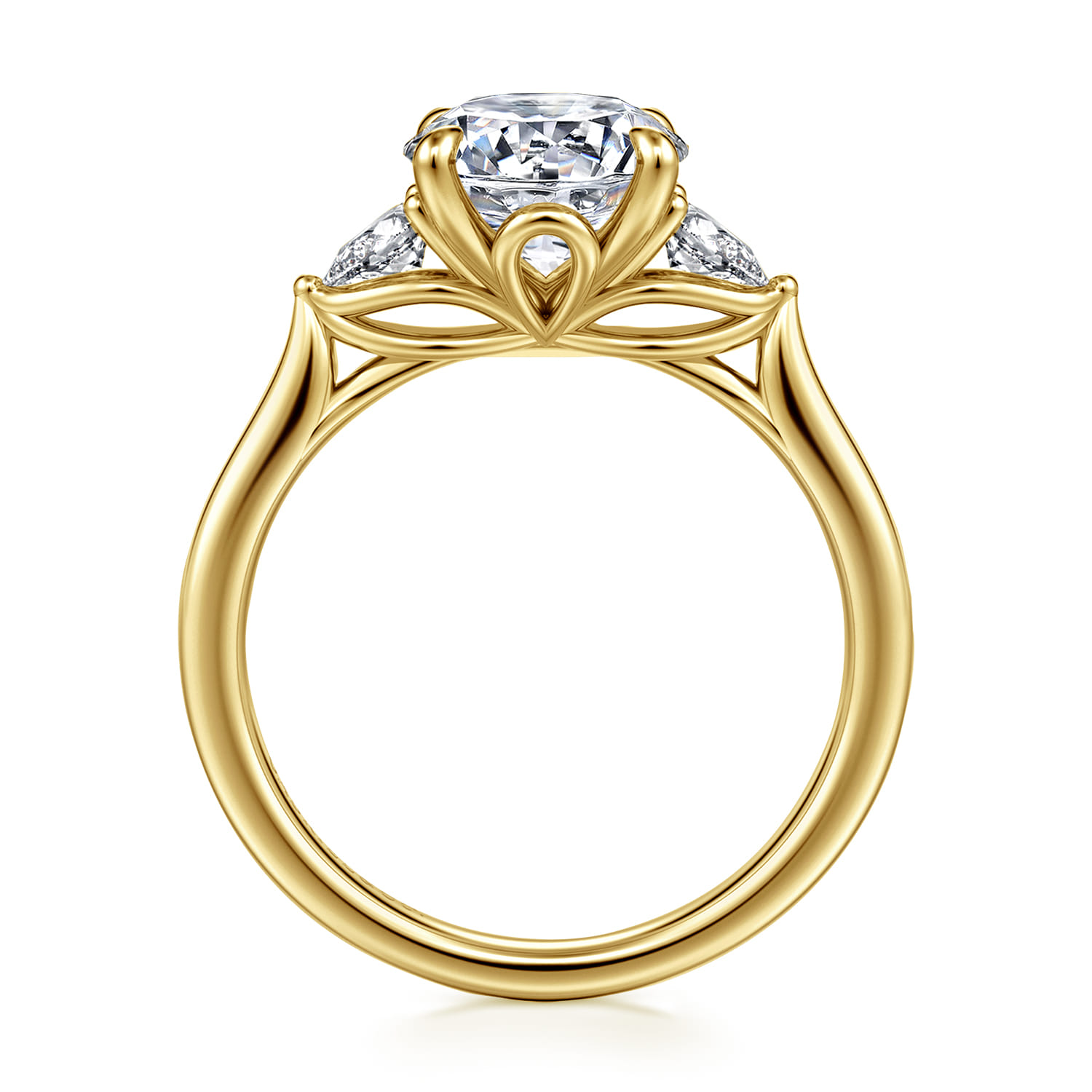 Reema - 14K Yellow Gold Round Three Stone Lotus Diamond Engagement Ring - 0.24 ct - Shot 2