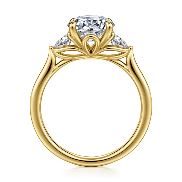 Reema - 14K Yellow Gold Round Three Stone Lotus Diamond Engagement Ring - 0.24 ct - Shot 2