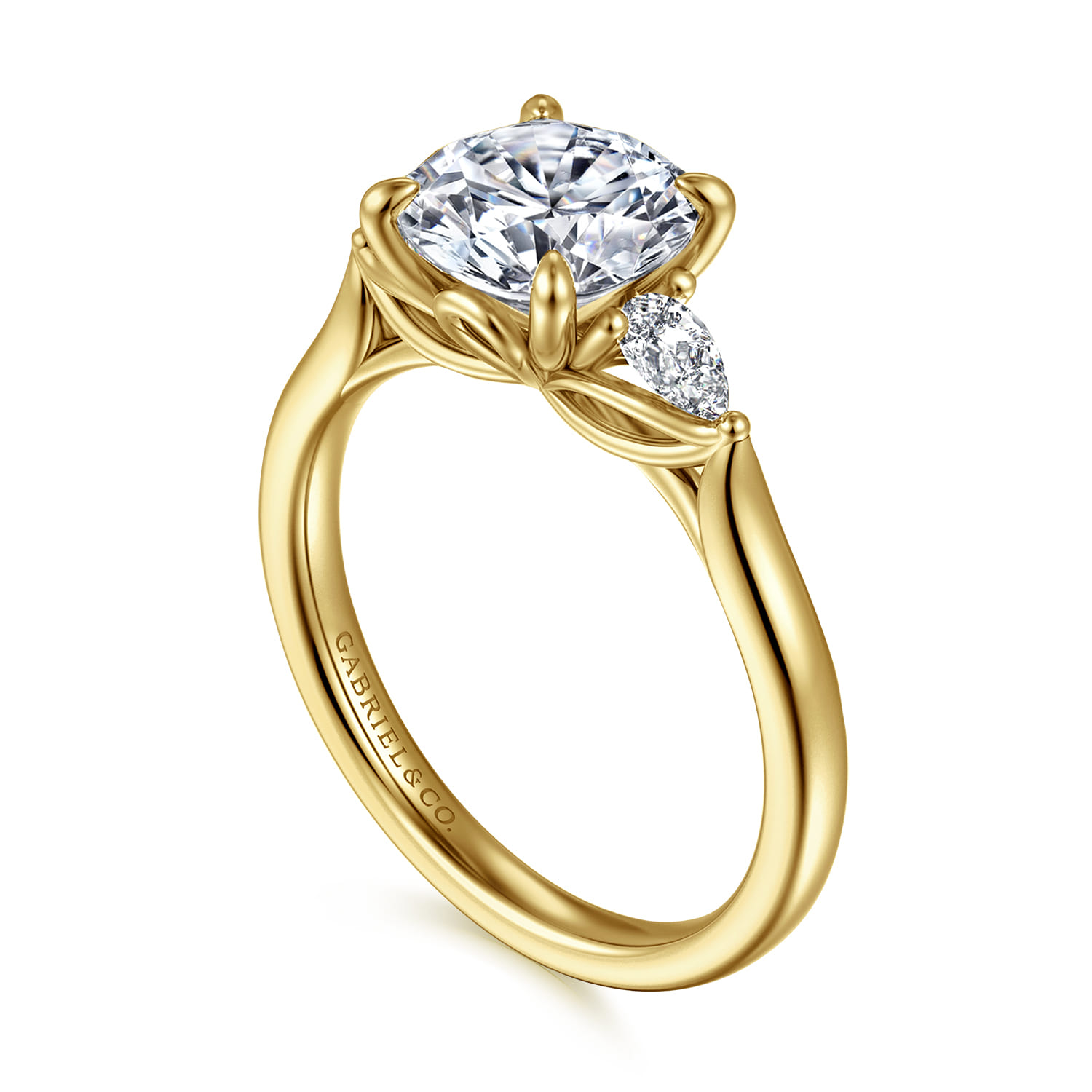 Reema - 14K Yellow Gold Round Three Stone Lotus Diamond Engagement Ring - 0.24 ct - Shot 3